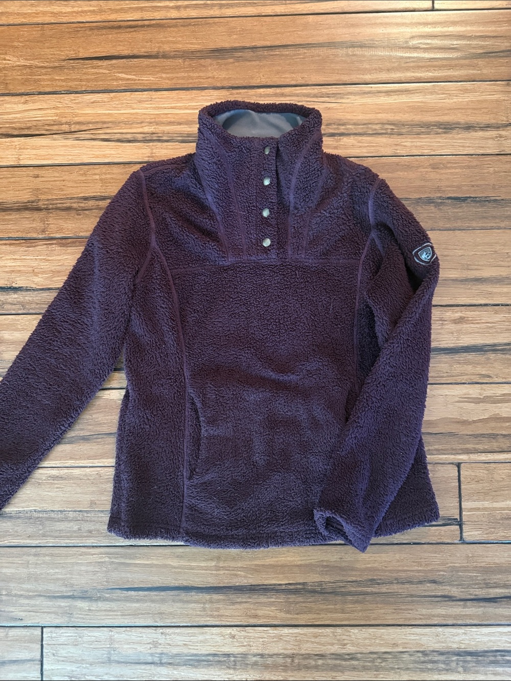 Kuhl Women’s Cozy Sherpa Snap-Front Pullover Sweater - Deep Plum Size Medium